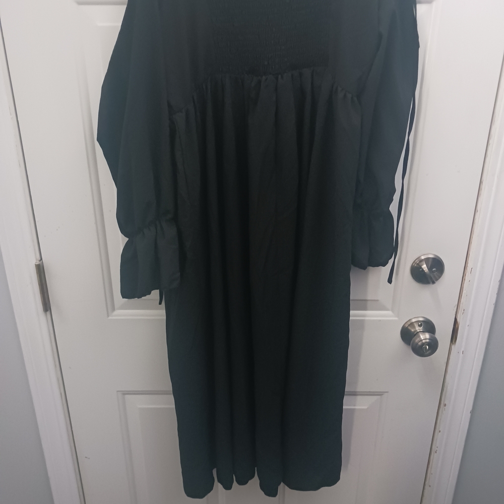 Black Off-Shoulder Dress with Lace-Up Detail - Picture 6 of 9